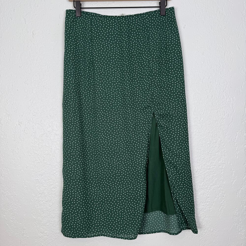 Abercrombie & Fitch Green Polka Dot Midi Skirt Slit Size Medium - Picture 2 of 5